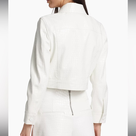 Alice + Olivia Chloe White Croc-Effect Faux Leather Crop Jacket Size XL NWT - Picture 4 of 16